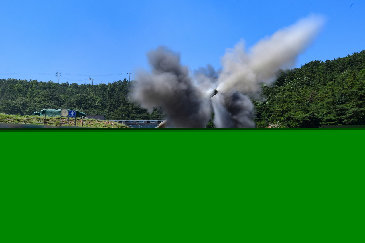 The Marine Corps conducts a live-fire exercise, involving K9 howitzers, on border islands on June 26, 2024, in this photo provided by the Marine Corps. (Yonhap)