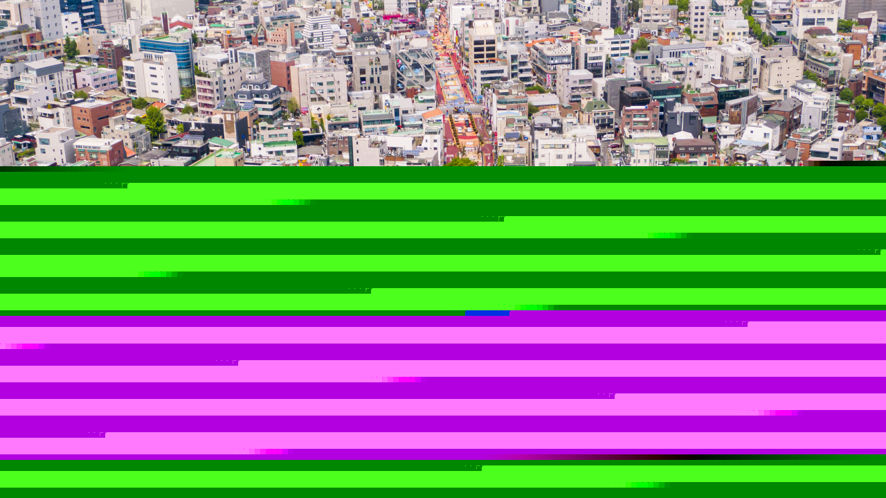 Aerial view of Hongdae's Red Road captured by a drone, showcasing the vibrant energy of the city. (Mapo-gu Office)