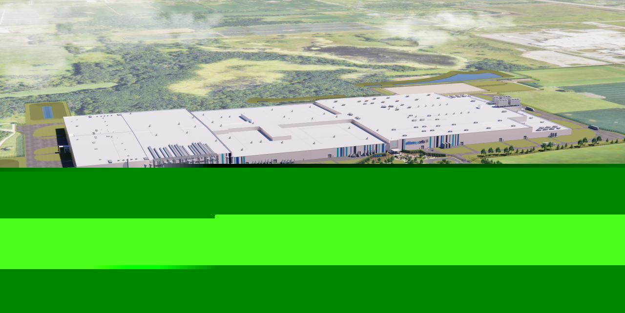 A rendering of the third Ultium Cells battery plant, a joint venture between LG Energy Solution and General Motors in Lansing, Michigan, where construction has been halted since July 22 due to unfavorable economic conditions and decreased demand for electric vehicles. (Ultium Cells)